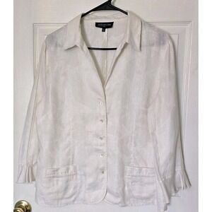 Jones New York 100% Linen Women's Blazer 3/4 Ruffled‎ Sleeve Size 14